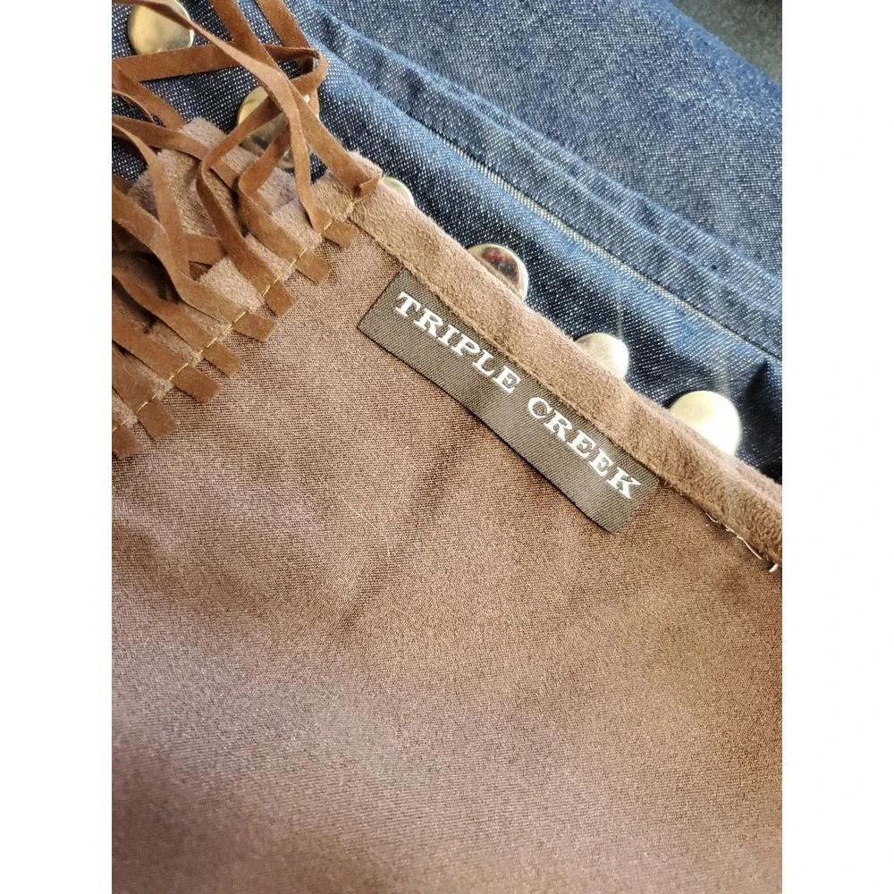 Denim Blue & Brown Faux Suede Western Curtain Studded By Triple‎ Creek 69.5x73